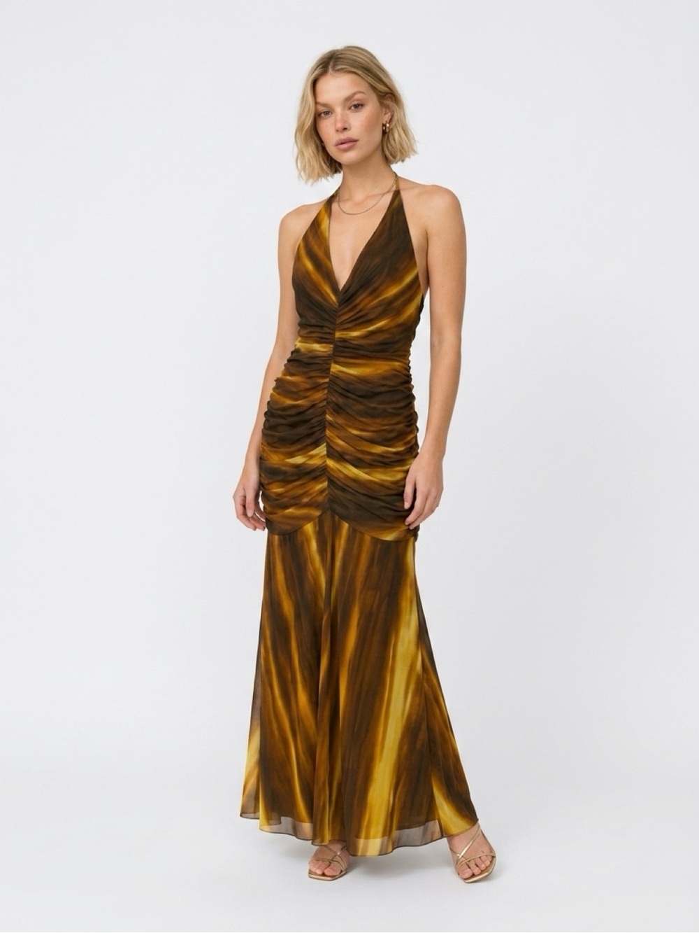 Bardot Gold-Brown Halter Ruched New $140